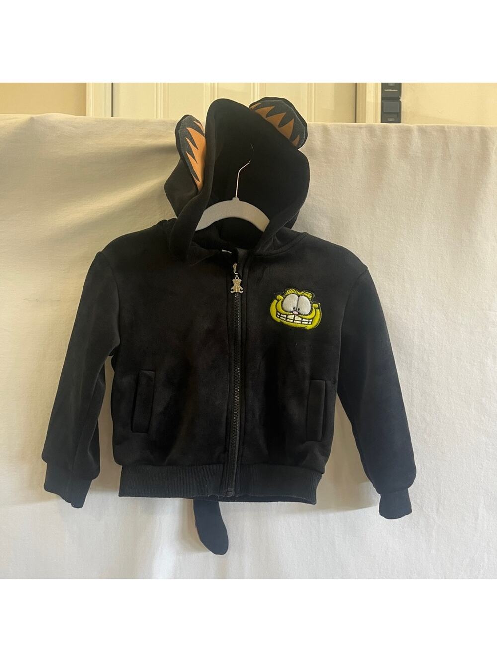 Garfield Full Zip Black Jacket Toddler Medium Hooded Ears Tail Animated Cartoon